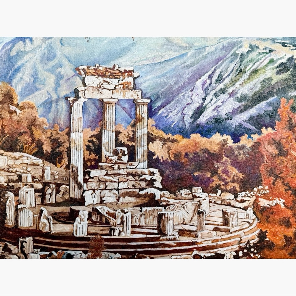 Original Painting Ancient Greek Ruins Athens by Maude Waters Signed Gold Framed